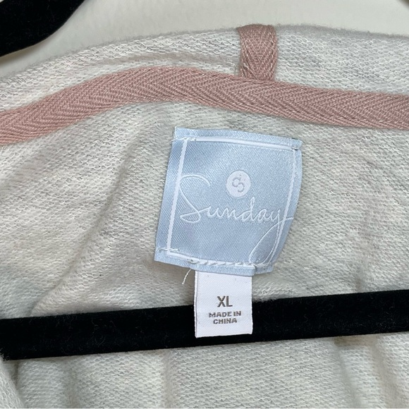 Dressbarn Sunday | Oatmeal V-Neck Hooded Sweatshirt With Floral Embroidery | XL - Picture 10 of 12